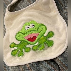 Newborn - 6 months Baby Girl -Boy  Bib. Appliqué Embroidered with a Silly Frog.